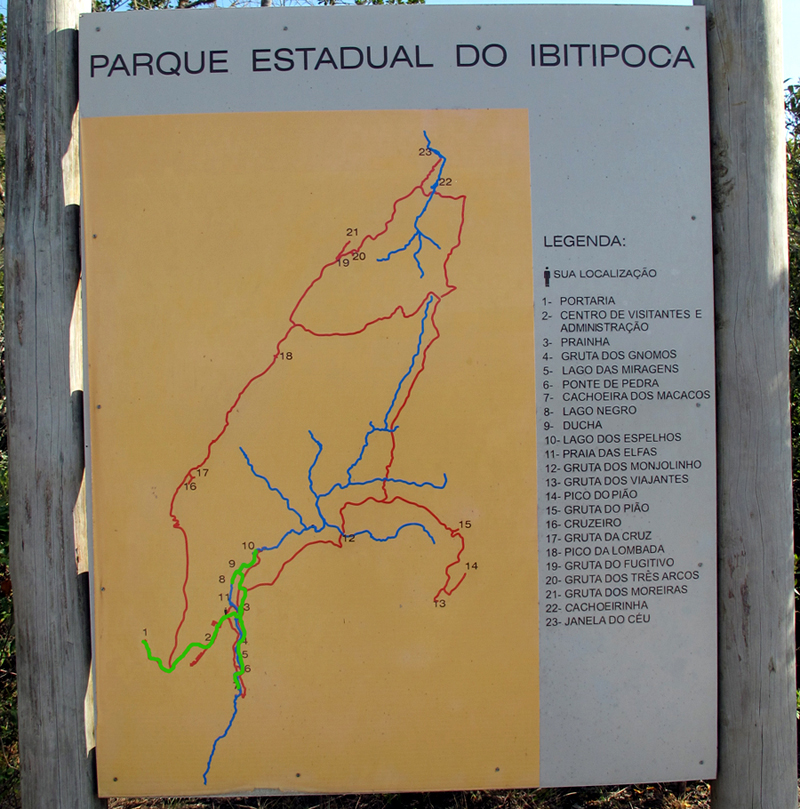 Trilhas do Parque do Ibitipoca. Só fizemos as que estão marcadas em verde!
