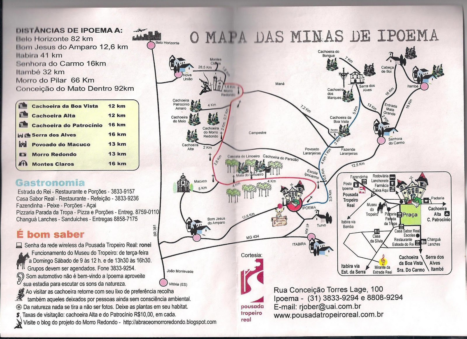 mapa das cachoeiras de Ipoema e região