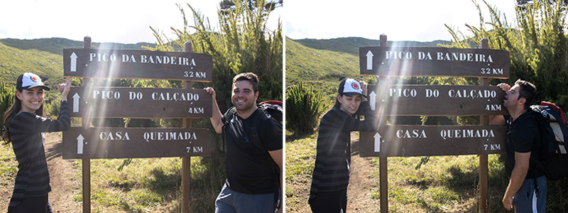 Placas no Terreirão indicando o sentido da trilha